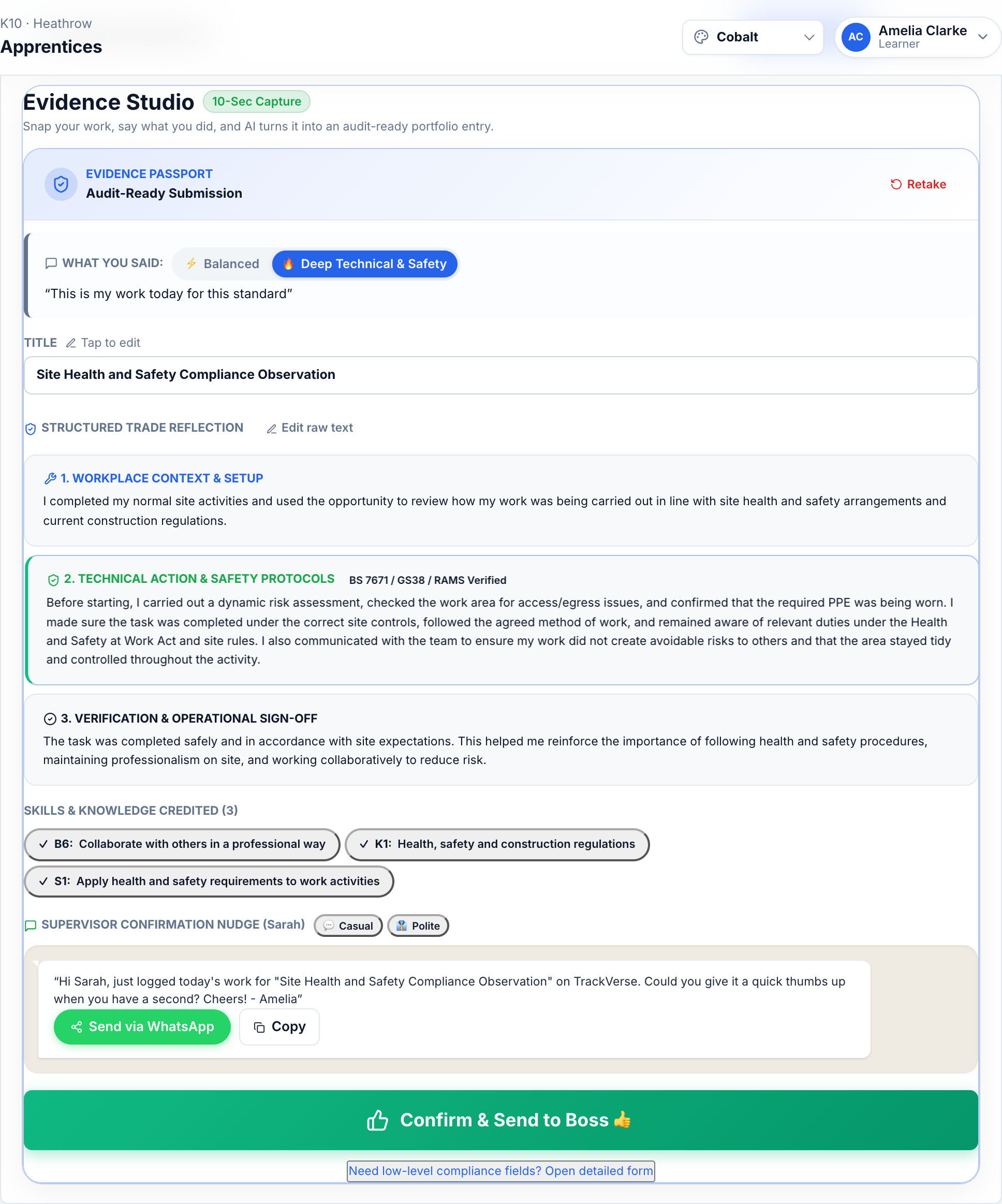 Generated TIQPlus Level 3 Certified Evidence Passport with voice note player and STAR reflection
