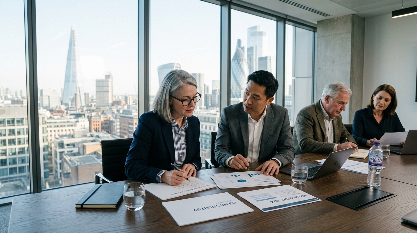 Corporate workforce and skills strategy meeting in a London boardroom
